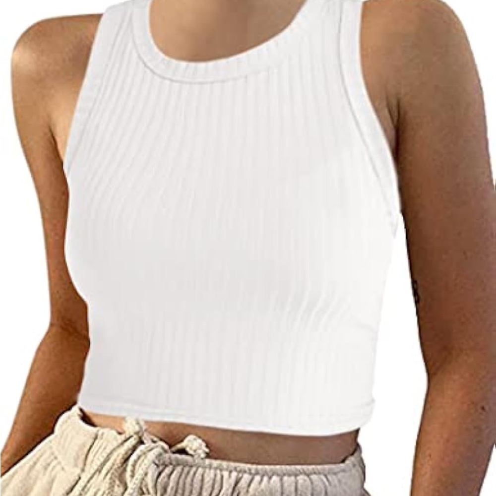 Crop Racerback Top Ribbed, color White size Small